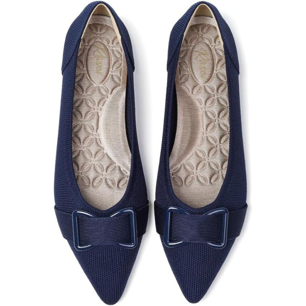 Women's Knit Ballet Flats Shoes Pointed Toe Flats Arch Support Dress Shoes Navy